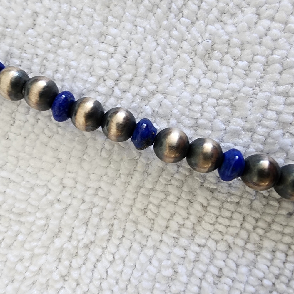 SOLD Navajo lapis and sterling  Beaded Necklace - Picture 2 of 3